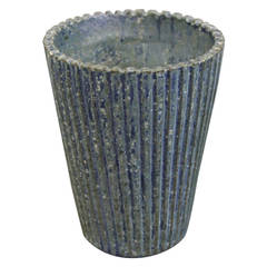 Arne Bang Ribbed Blue Vase in Stoneware "no. 116" c. 1940-1960