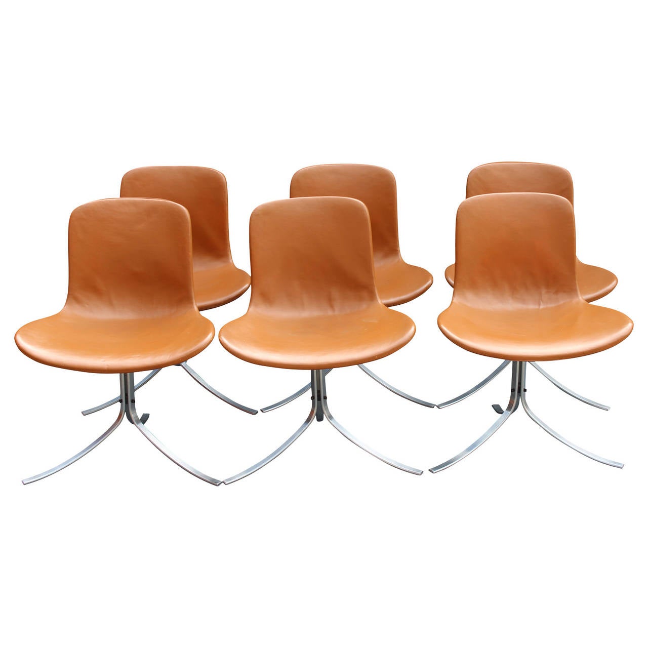 6 Chair´s Designed By Poul Kjærholm model PK9. The chairs are manufactured By Fritz Hansen 1981. The chair is known as the 