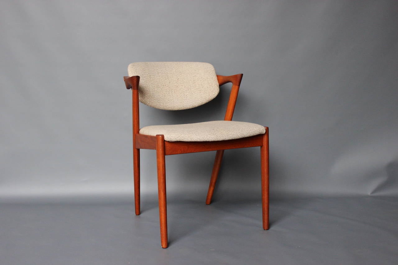Scandinavian Modern Six Dining Chairs by Kai Kristiansen Model 42 in Teak, 1960s