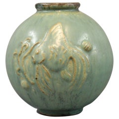 Turquoise Ceramic Vase, No. 18 by Arne Bang