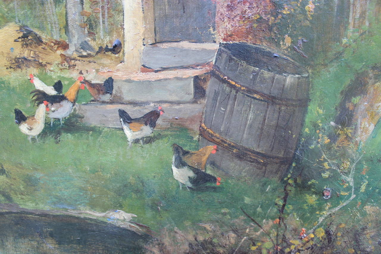 French Provincial Landscape with Hens by a French Painter, 1881