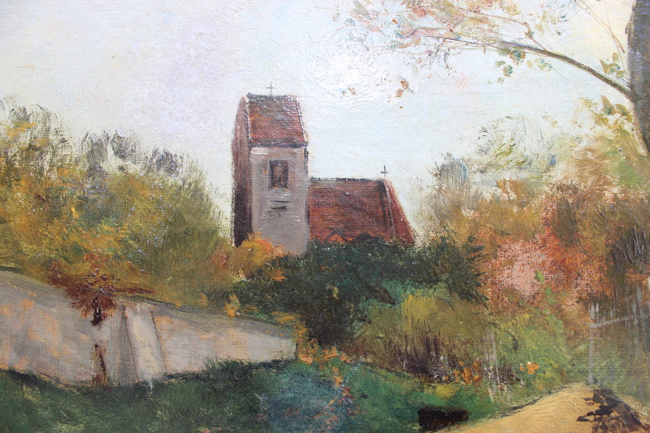 Landscape with Hens by a French Painter, 1881 In Good Condition In Lejre, DK