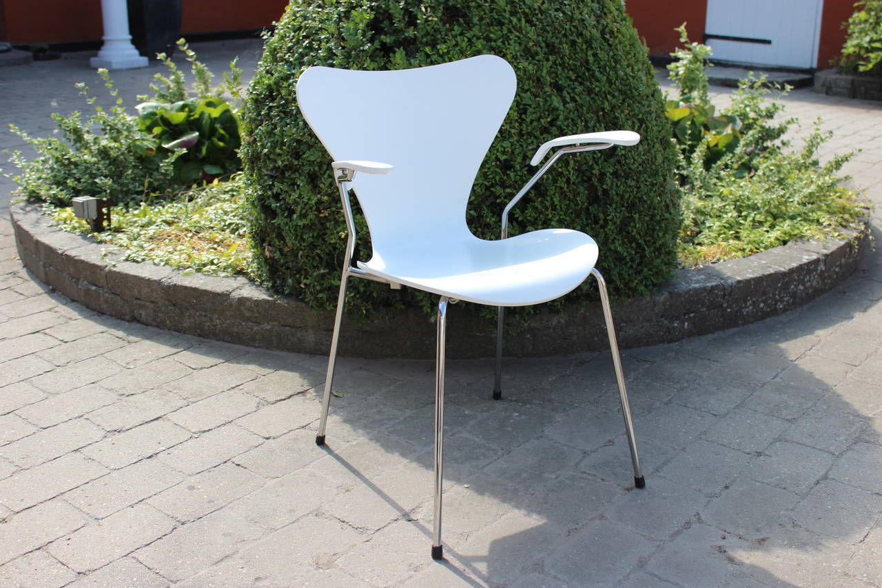 Danish Four White Arne Jacobsen by Fritz Hansen Chairs, Model 3107, Dated 2008