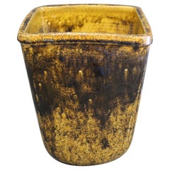 Ceramic Bowl in Brown, Yellow and Green Glaze, Manufactured circa 1950s