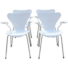 Four White Arne Jacobsen by Fritz Hansen Chairs, Model 3107, Dated 2008