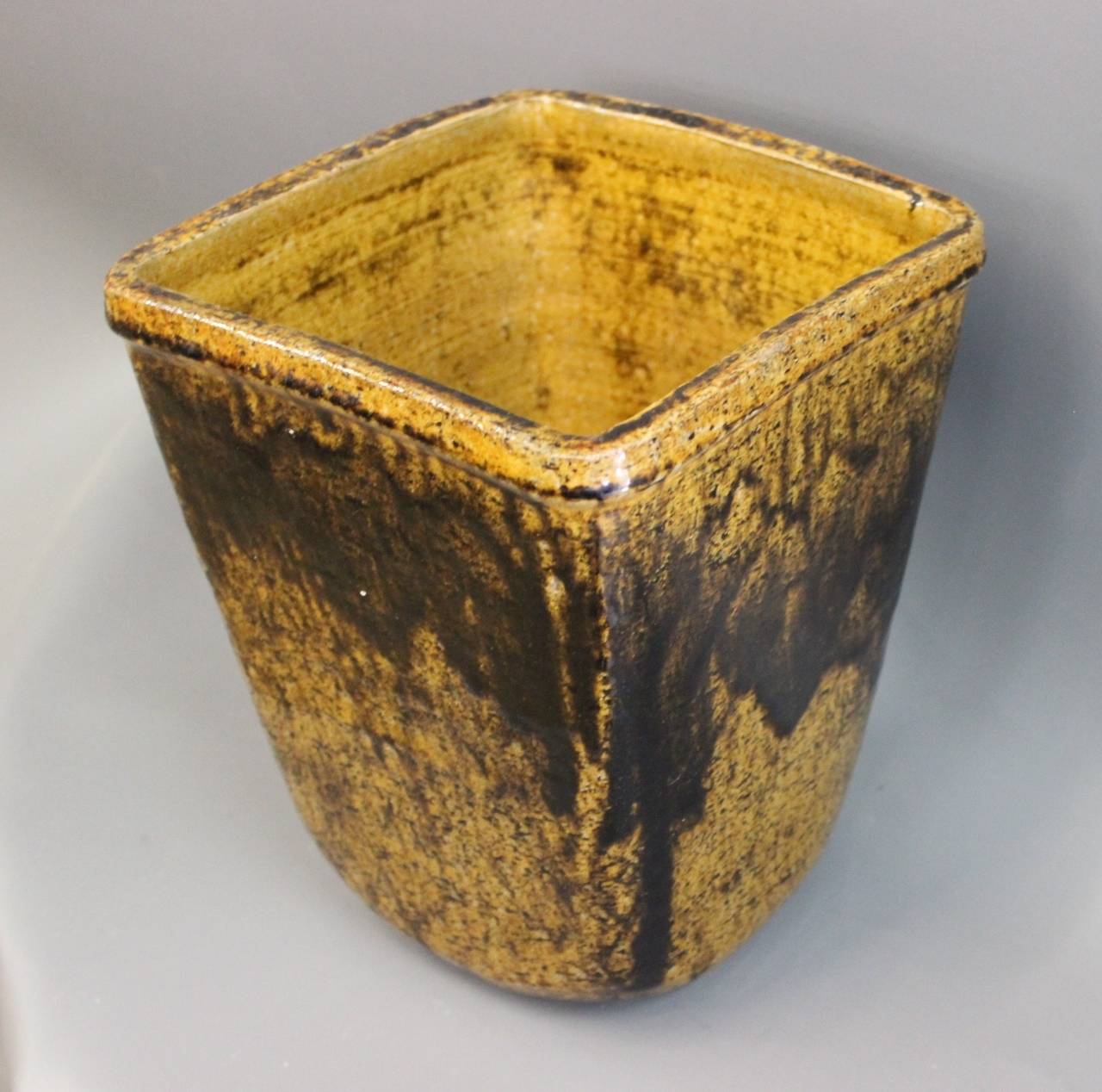 Glazed Ceramic Bowl in Brown, Yellow and Green Glaze, Manufactured circa 1950s