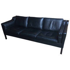 Børge Mogensen Three-Seat Sofa in Black Classic Leather, Model No. 2213, 1962