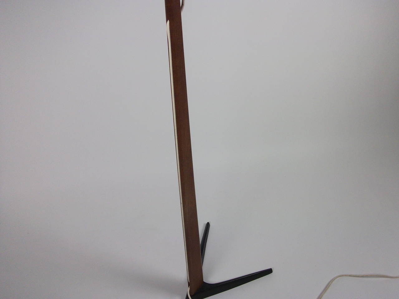 Fabric 1960s Teak Floor Lamp with Boomerang Cast Iron Base, Made in Denmark