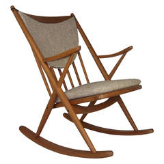 Vintage Mid-Century Teak Rocking Chair Designed by Frank Reenskaug for Brahmin, Denmark