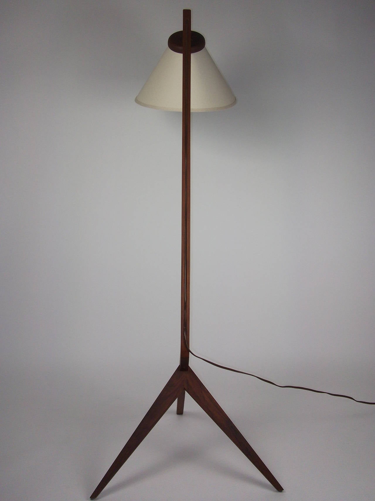 Linen Striking 1960s Danish Modern Three-Leg Teak Floor Lamp