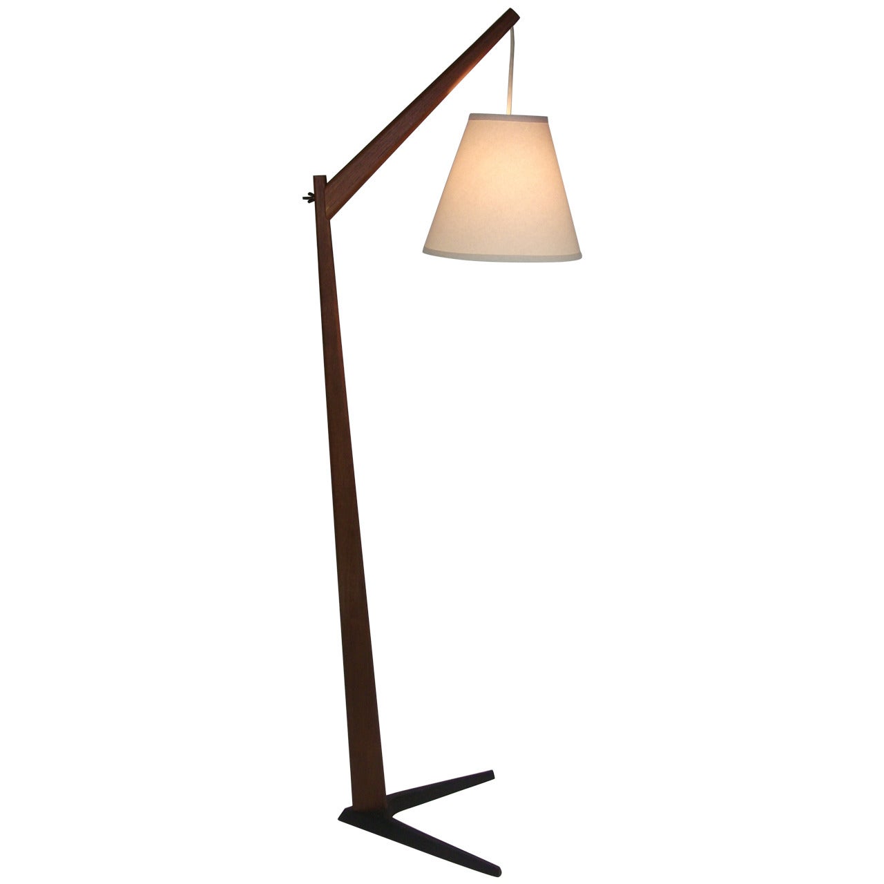 1960s Teak Floor Lamp with Boomerang Cast Iron Base, Made in Denmark