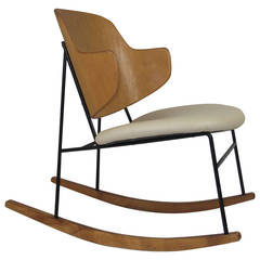 Rare 1950s Ib Kofod Larsen "Penguin" Rocking Chair, Made in Denmark