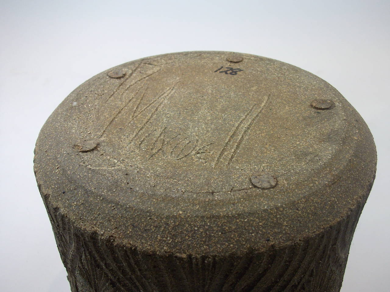 Late 20th Century Signed Teardrop Sunburst Stoneware Planter by Artist Robert Maxwell For Sale