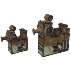 Whimsical Signed Pair of Ceramic Birds, Made in Denmark, circa 1960s