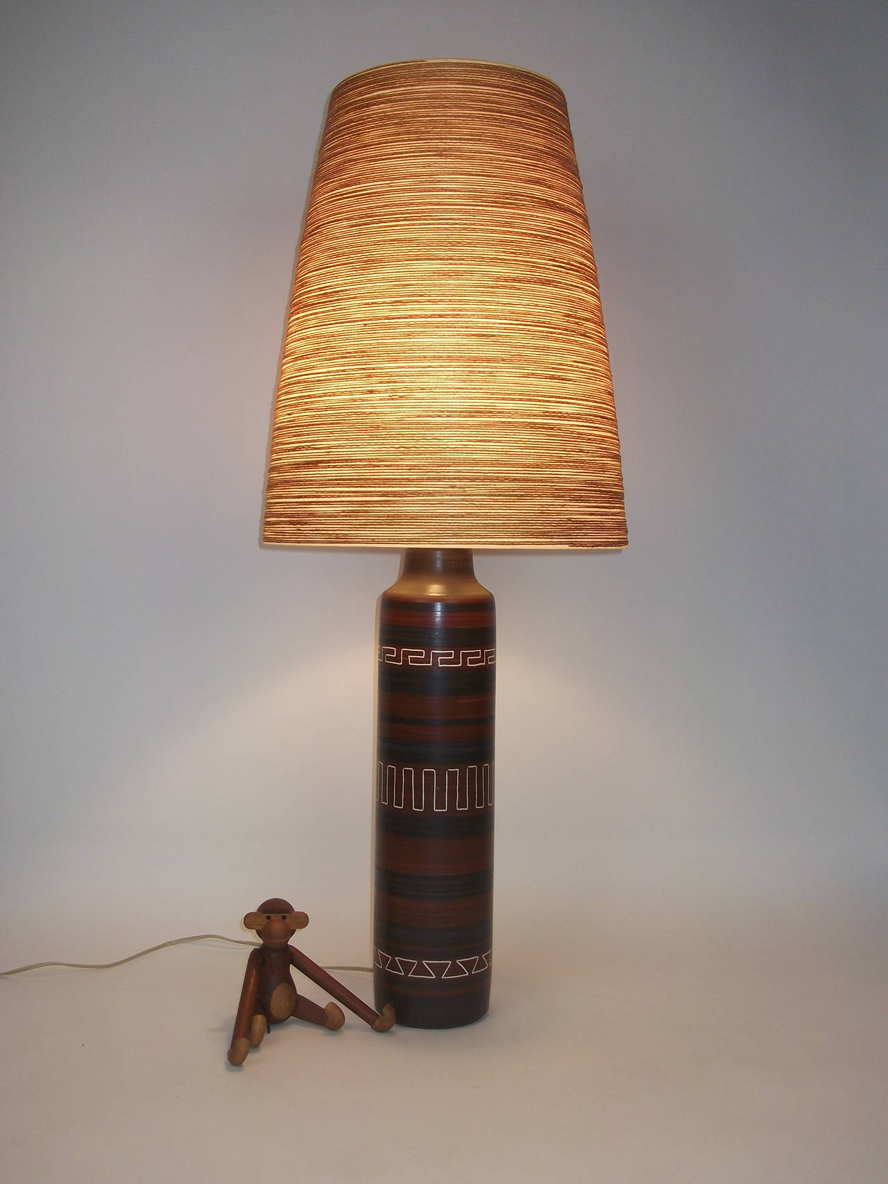 Mid-20th Century 1960s Lotte and Gunnar Bostlund Hand-Painted Ceramic Lamp For Sale