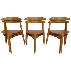 Set of Six "Heart Chairs" by Hans Wegner for Fritz Hansen
