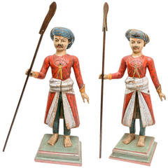 Antique Pair of 19th Century Anglo-Indian Rajasthani Guards Sculptures