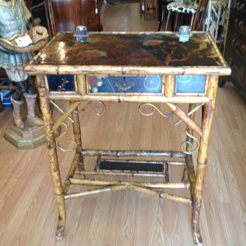 19th Century English Bamboo Desk with Inkwells 6