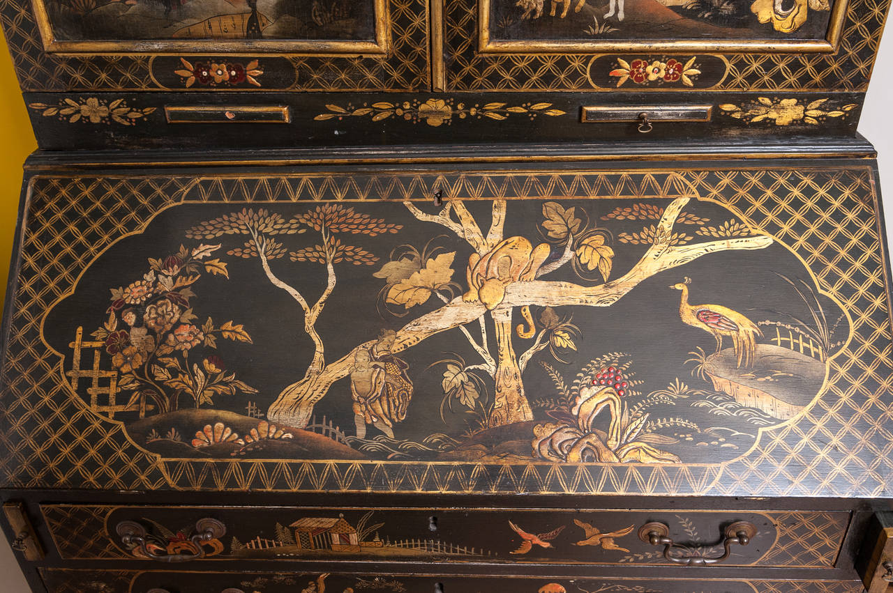 English Superb Late 19th Century Chinoiserie Hand-Painted Secretary Desk