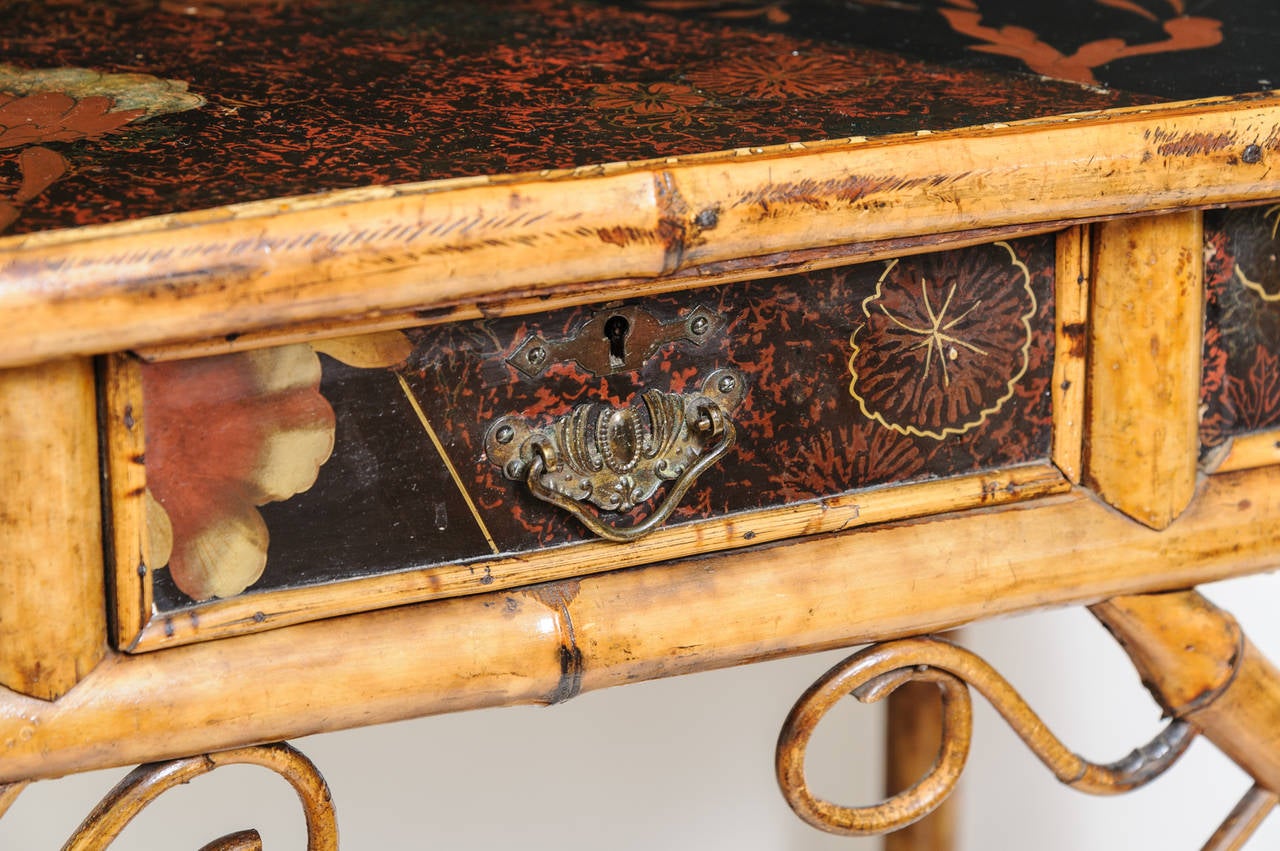 19th Century English Bamboo Desk with Inkwells 5