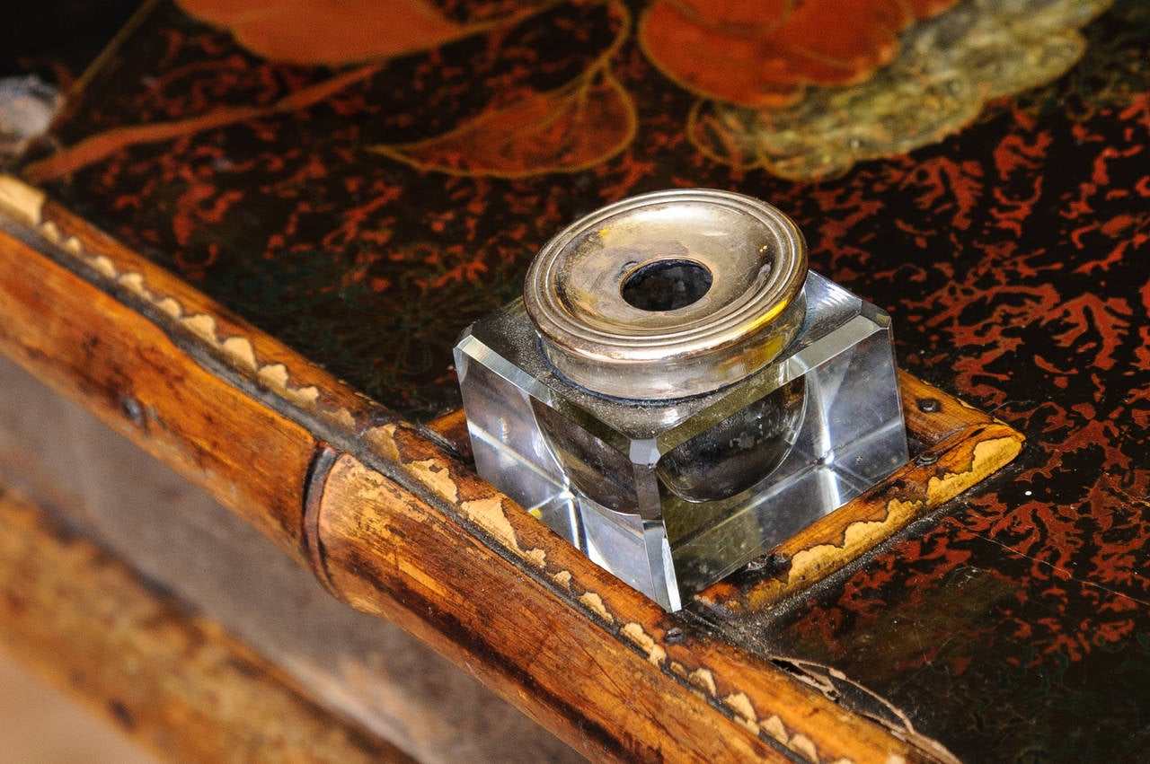 19th Century English Bamboo Desk with Inkwells 4