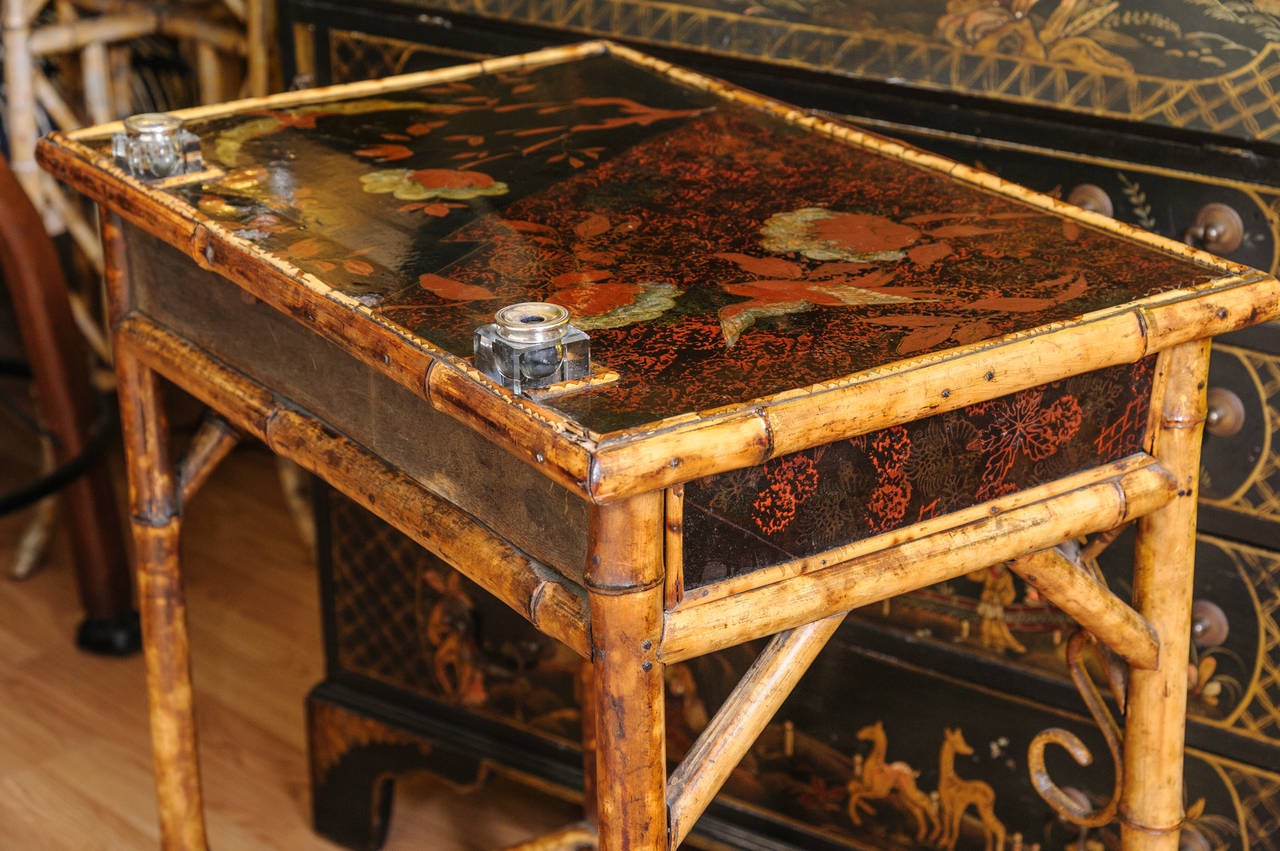 19th Century English Bamboo Desk with Inkwells 2