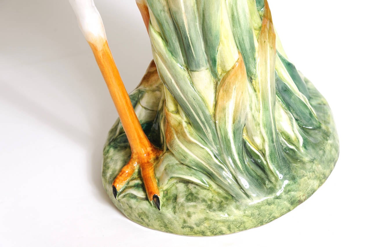 Italian Majolica Figural Jardiniere - Crane form Pedestal