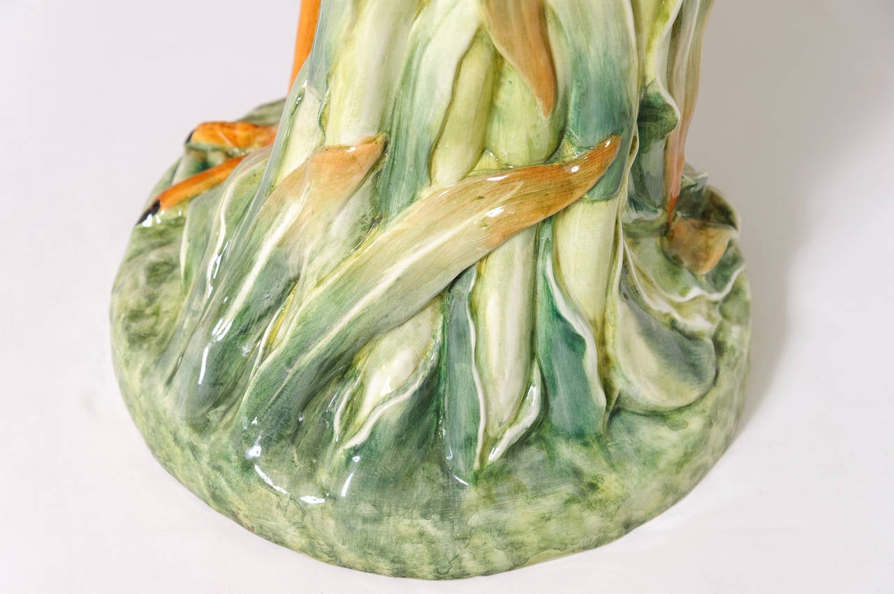 Majolica Figural Jardiniere - Crane form Pedestal In Excellent Condition In West Palm Beach, FL