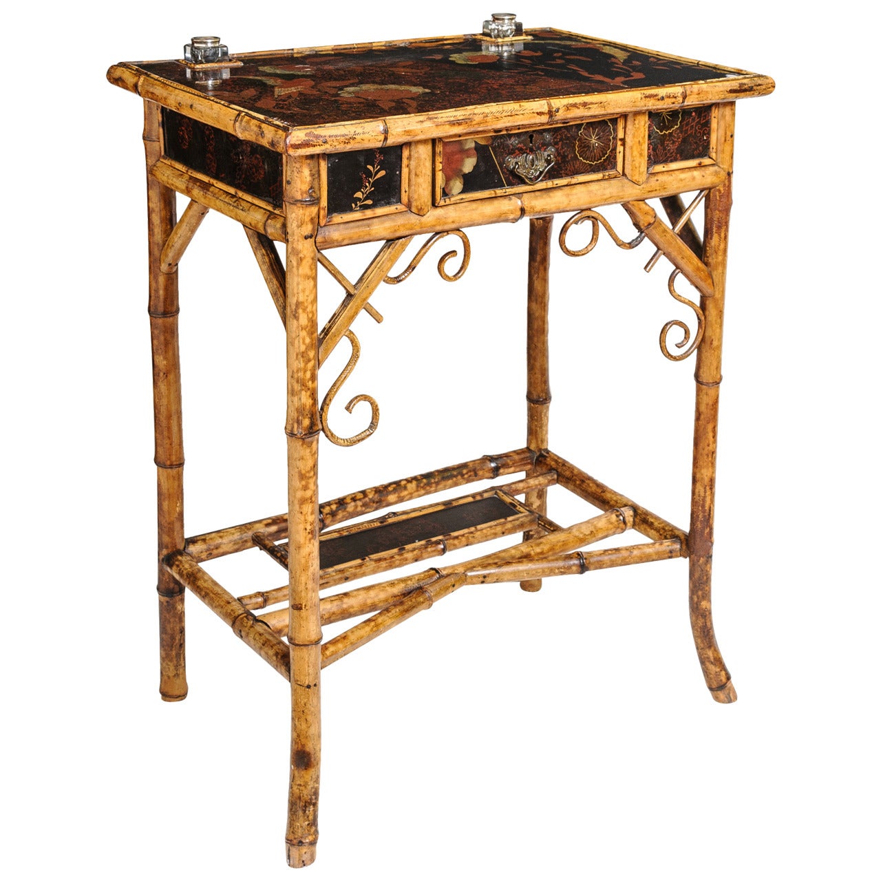 19th Century English Bamboo Desk with Inkwells