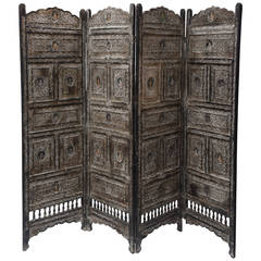 Outstanding Four-Panel Indian Mughal Inspired Portrait Screen 12