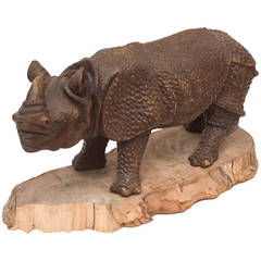 Vintage Carved Wood Figure of a Rhinoceros