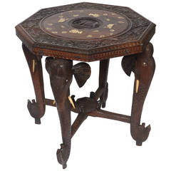 Antique Carved Anglo-Indian Elephant Motif Table