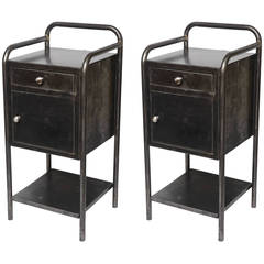 Pair of French Industrial Steel Stands or End Tables