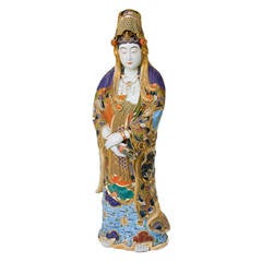 Antique Kutani Kannon Statue Commissioned by Emperor Hirohito for Emperor Kangde
