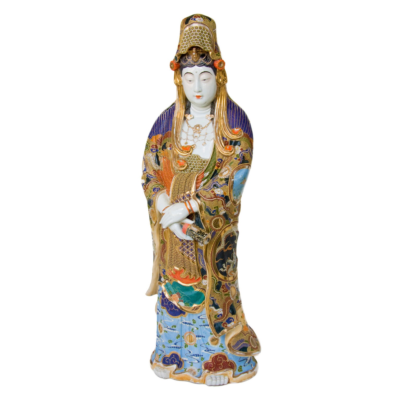 Kutani Kannon Statue Commissioned by Emperor Hirohito for Emperor Kangde For Sale
