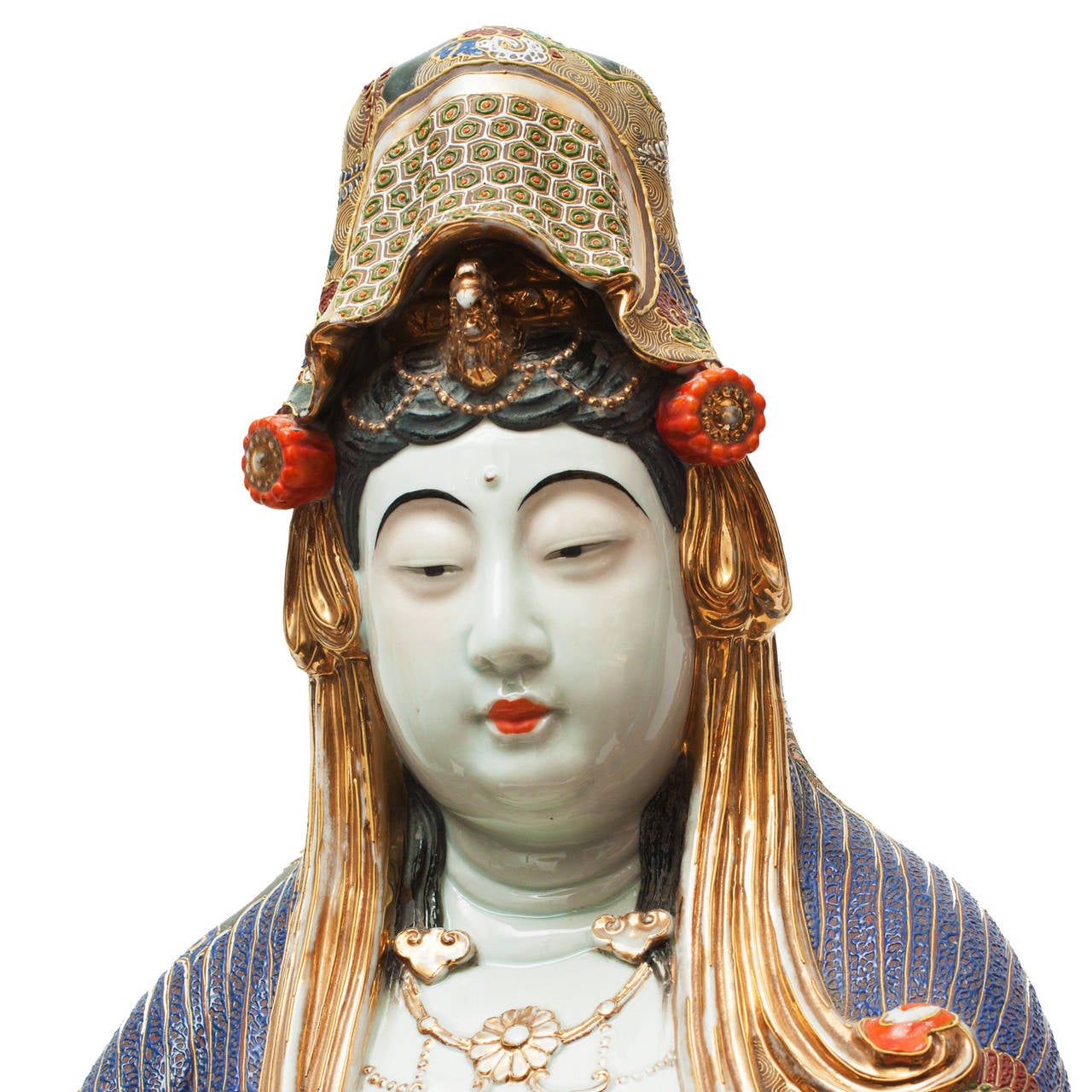 Hand-Painted Kutani Kannon Statue Commissioned by Emperor Hirohito for Emperor Kangde For Sale