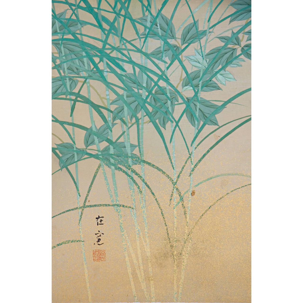Early 20th Century Taisho Period Silk Painting Screen of Nobleman and Children Catching Crickets For Sale