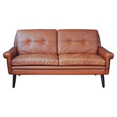 Danish Mid Century Leather Sofa Designed by Svend Skipper