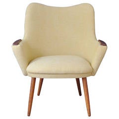 Yellow Danish Modern Armchair with Teak Armrests in the Style of Hans Wegner