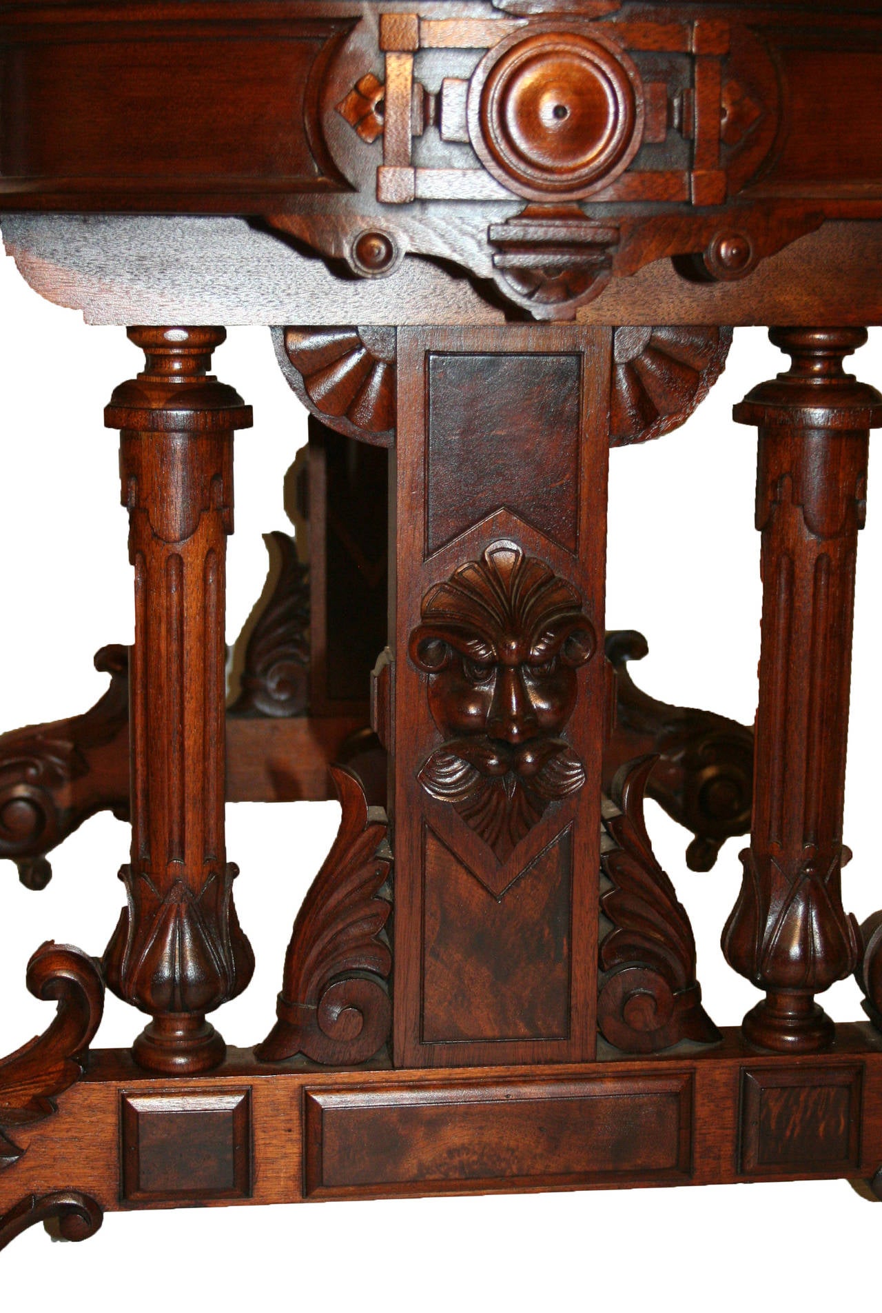 Carved 19th Century American Renaissance Revival Walnut Table and Desk