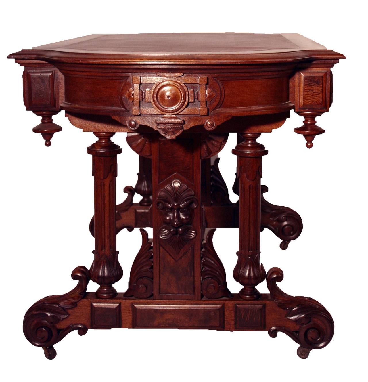 Leather 19th Century American Renaissance Revival Walnut Table and Desk