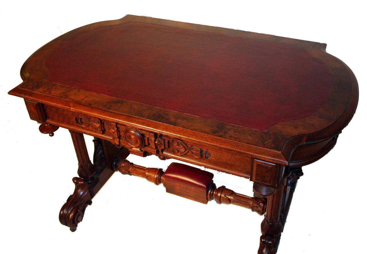 19th Century American Renaissance Revival Walnut Table and Desk In Excellent Condition In Soquel, CA