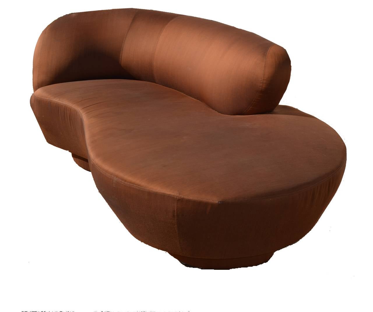 Simultaneously hip and sophisticated, this is a Mid-Century free-form cloud petite sofa or fainting coach by Vladimir Kagan. This size is perfect for a bedroom or smaller space. Original fabric bronze/ombre color - sold as is - minor rip at base of