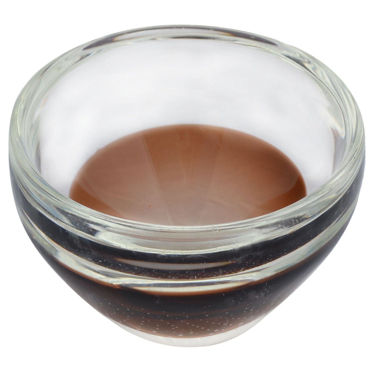 Mid Century Modern Kosta Boda Amber & Transparent Glass Bowl, Controlled Bubble
