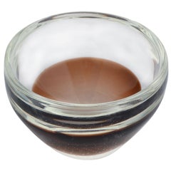 Mid Century Modern Kosta Boda Amber & Transparent Glass Bowl, Controlled Bubble 