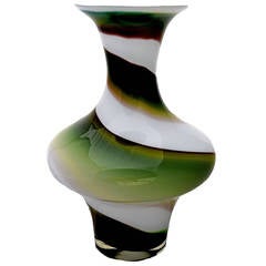 Large Green and White Swirl Art Glass Vase 12