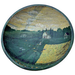 Folk Art Bowl with Tornado Landscape, circa 1850