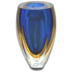 Vintage Flavio Poli Murano Sommerso Faceted Vase