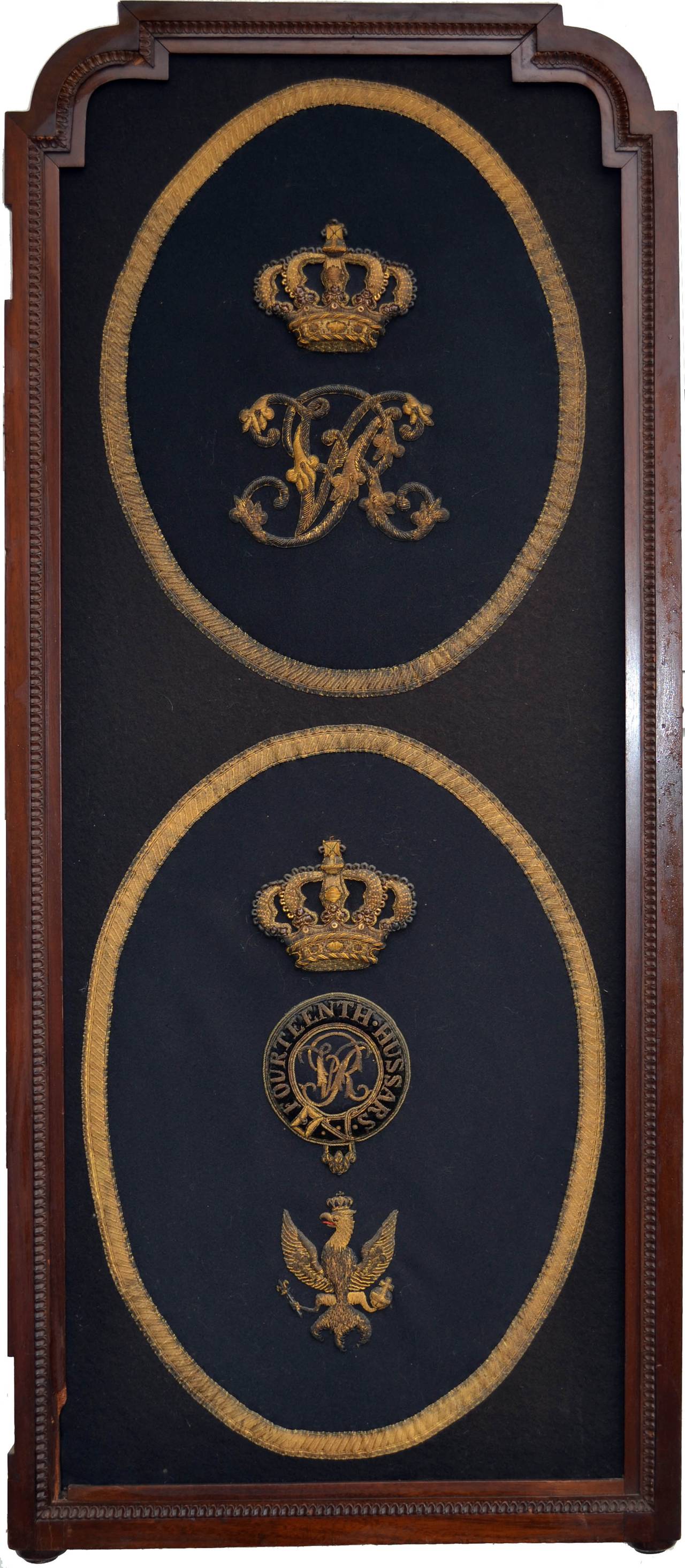 High Victorian Queen Victoria's 14th (King's) Hussars Crested Swinging Club Doors
