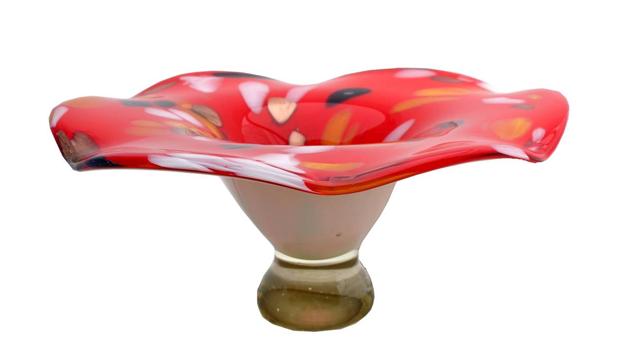 Italian Set of Three Murano Venetian Red Bowls by Fratelli Toso